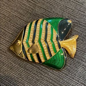 Vintage enamel and crystal fish pin